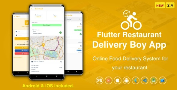 Flutter Restaurant Delivery Boy App for iOS and Android v2.4 - 餐厅外卖配送员应用