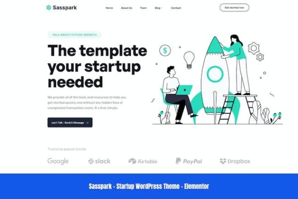 Sasspark (v1.0) 创业公司WordPress主题 - 现代化设计与高效功能