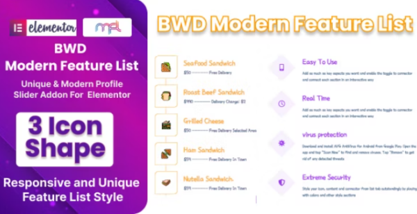 BWD Modern Feature List Addon For Elementor v1.0 - Elementor现代化功能列表扩展插件