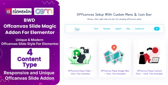 BWD Offcanvas Slide Magic Addon For Elementor v1.0 - Elementor侧边栏滑动魔法扩展插件