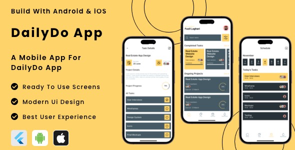 DailyDo App v1.0 – 在线每日任务管理器应用 Flutter | Android | iOS 移动应用模板