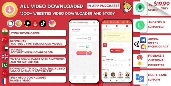 All Video Downloader & StorySaver v9.7.8 1500 Websites Earning-Snackvideo, Whatsapp, Tiktok, Instagram, FB - 全能视频下载器和故事保存工具