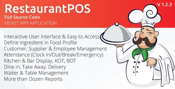 RestaurantPOS v1.2.3 VB.NET WPF 应用程序与免费 ASP.NET Web 扩展