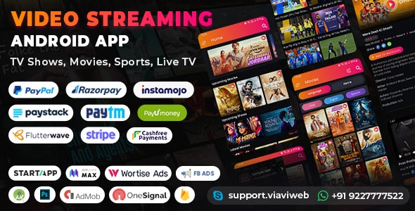 Video Streaming Android App v1.5 (电视节目、电影、体育、视频流媒体、直播电视)