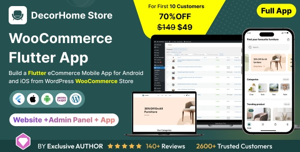 DecorHome App (v1.0) 在线家具销售Flutter 3.x应用(Android, iOS)与WooCommerce完整应用