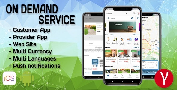v1.4 On Demand Service Solution | 4款应用 | 客户+服务商+管理面板+网站 | Flutter (iOS+Android) 按需服务解决方案