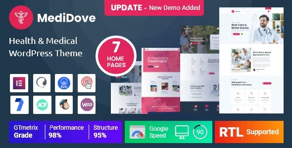 MediDove (v2.2.7) 健康与医疗WordPress主题 + RTL支持