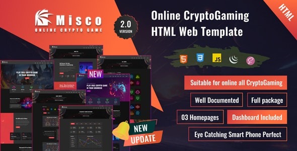 Miscoo v2.0 在线加密游戏HTML模板 - 专为在线游戏设计的现代响应式主题
