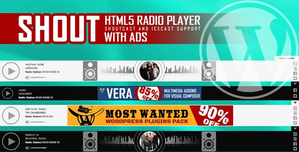 SHOUT v3.3 HTML5 广播播放器带广告 - 支持ShoutCast和IceCast - WordPress插件