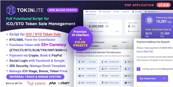 TokenLite v1.8.0 – ICO/STO代币销售管理仪表盘 – ICO管理脚本