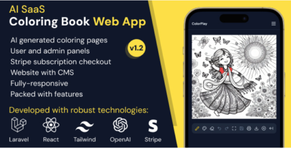 ColorPlay v1.1 AI SaaS Coloring Book Web App - AI驱动的在线填色书Web应用