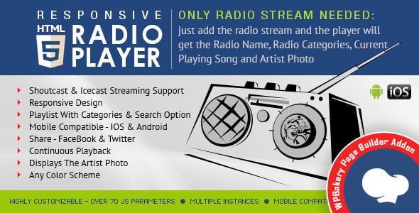 HTML5 Radio Player (v2.4.2) WPBakery Page Builder 插件 - 网页音频播放器扩展