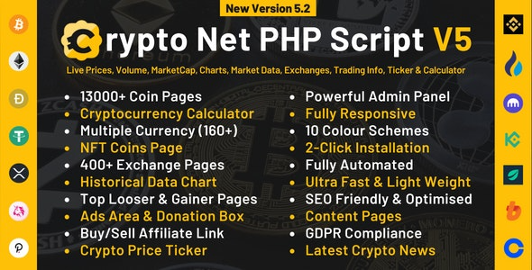 Crypto Net (v5.5.1) 加密货币市场行情追踪器 - CoinMarketCap实时价格、图表、交易所数据、计算器与行情脚本