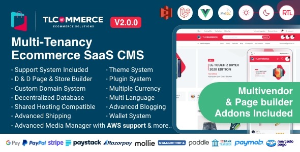 TLCommerce SaaS v2.2.0 – 基于Laravel和VueJS的多租户电子商务SaaS CMS