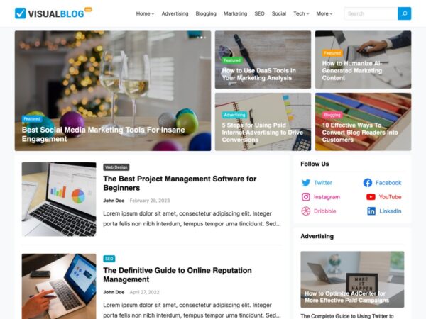 VisualBlog Pro v1.0.9 - 专业视觉博客WordPress主题