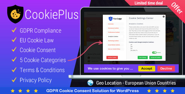 Cookie Plus GDPR 1.6.1 - WordPress的GDPR Cookie同意解决方案