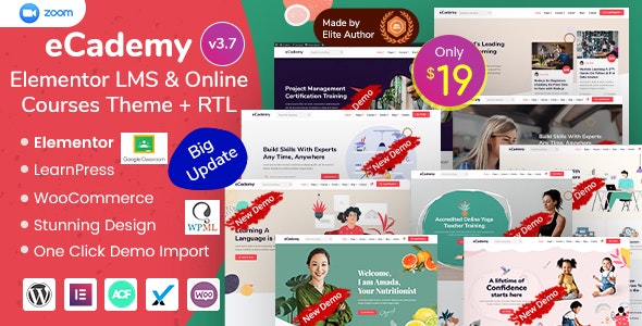 eCademy 6.0 开心版 - Elementor LMS 在线教育培训网站Wordpress主题