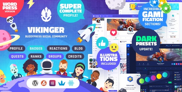 Vikinger 1.9.9.4.1 - BuddyPress和GamiPress社交社区主题