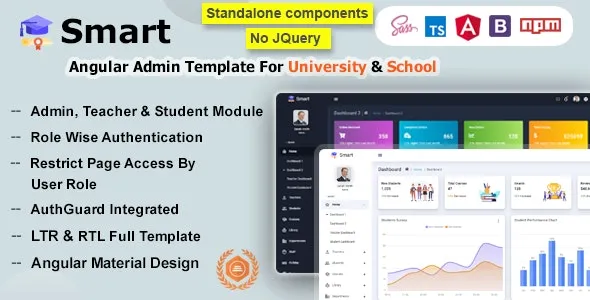 (v13.0.0) Smart - Angular 17+ 大学、学校和学院管理仪表板模板