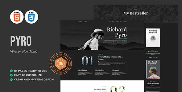 Pyro v1.0.0 Writer Portfolio HTML Template - 作家作品集HTML模板